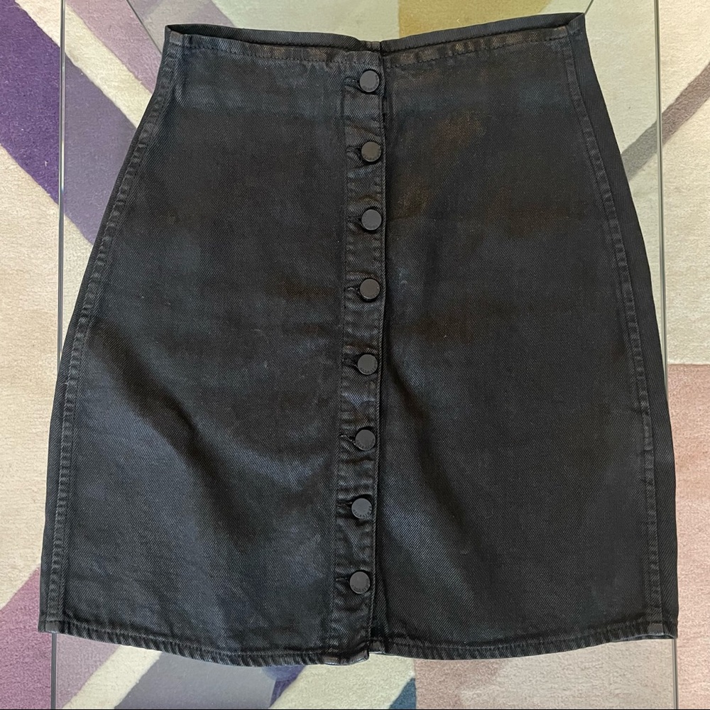 All Saints waxed denim skirt